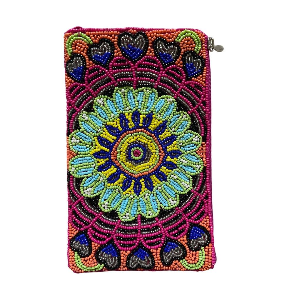 Bamboo trading Company Beaded Clutch 7 x 4.5 inch Side Zipper pocket Festive